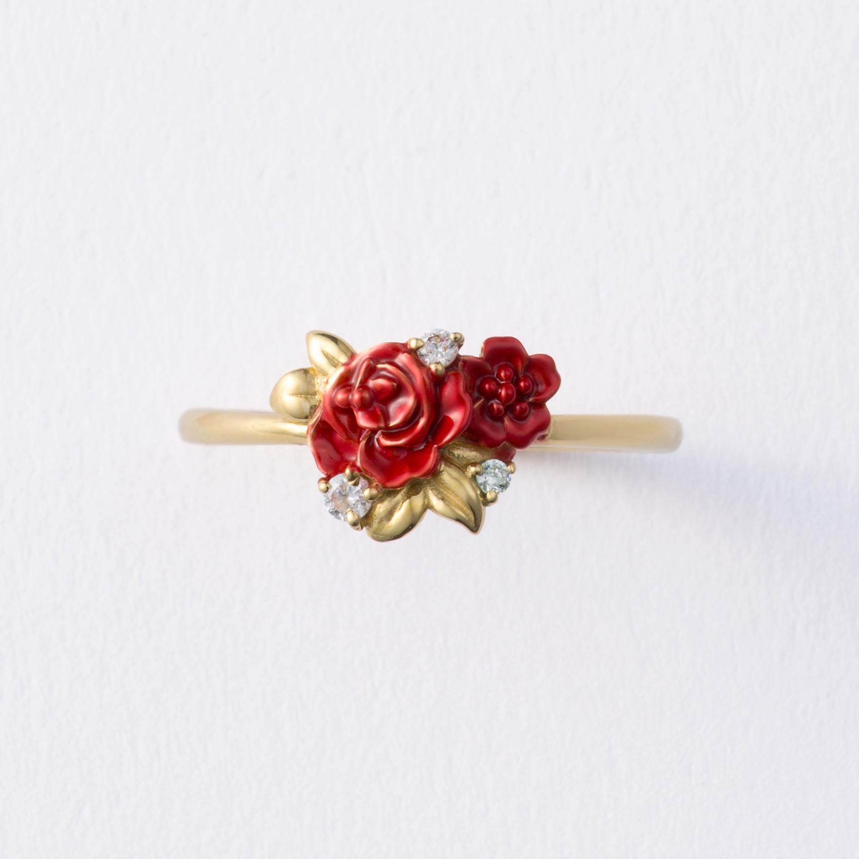 イエローゴールド×エナメル リング Bows&Rose