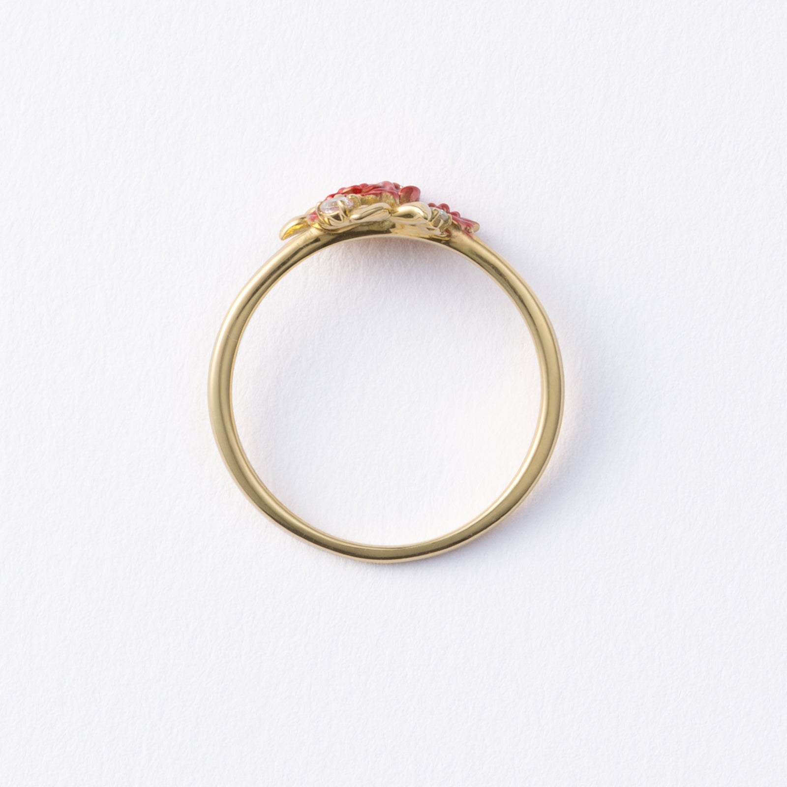 イエローゴールド×エナメル リング Bows&Rose