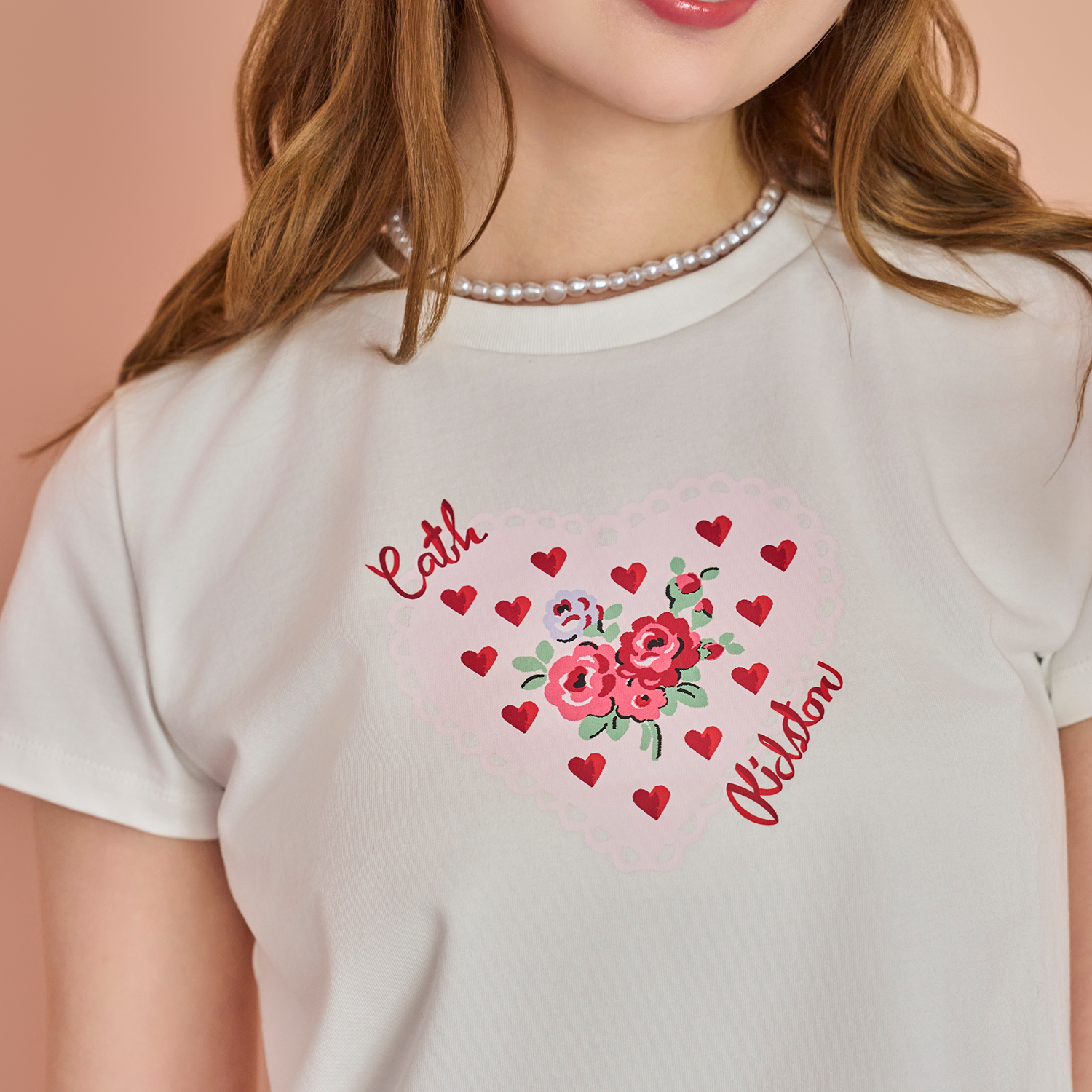 コンパクトTシャツ Lace Heart Rose