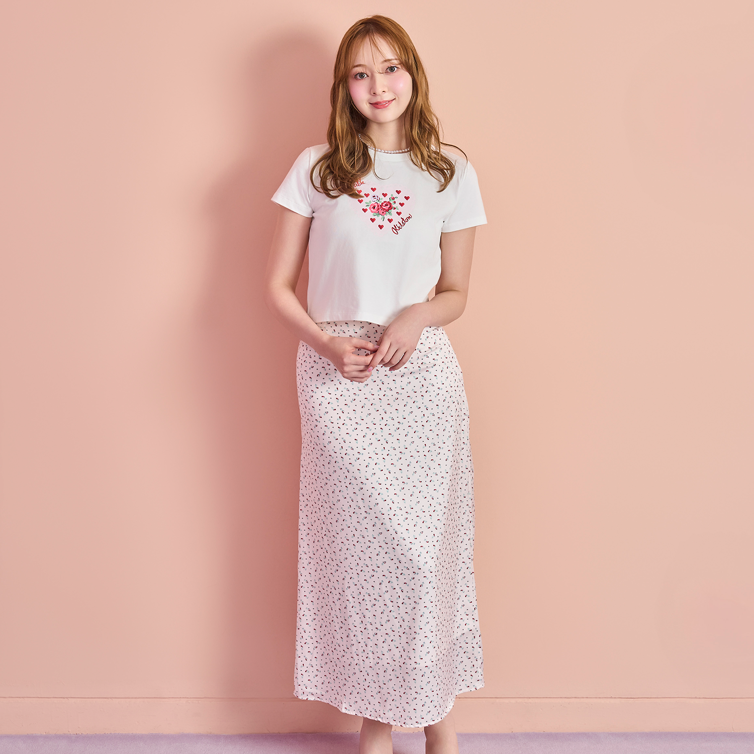 コンパクトTシャツ Lace Heart Rose