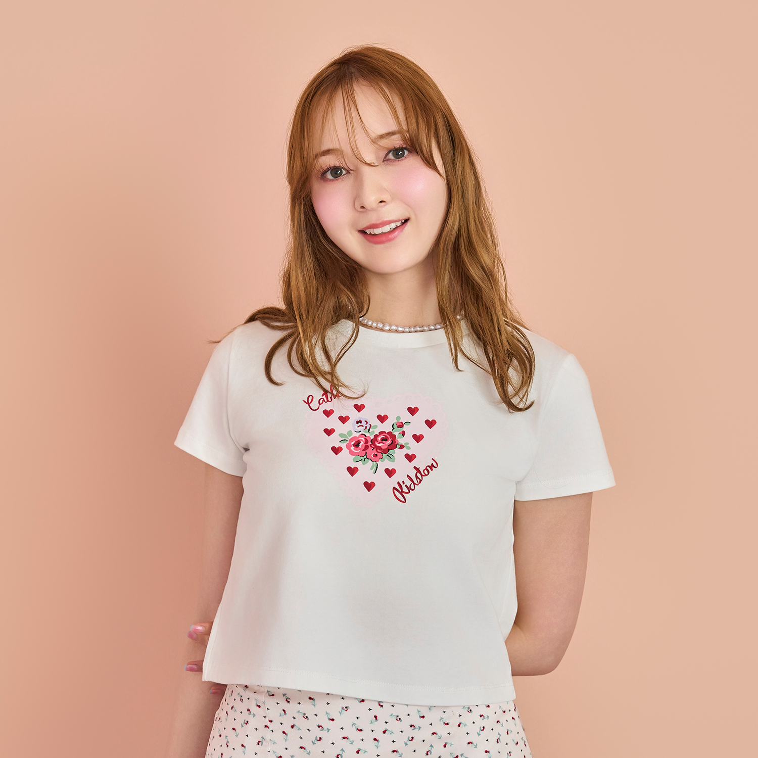 コンパクトTシャツ Lace Heart Rose