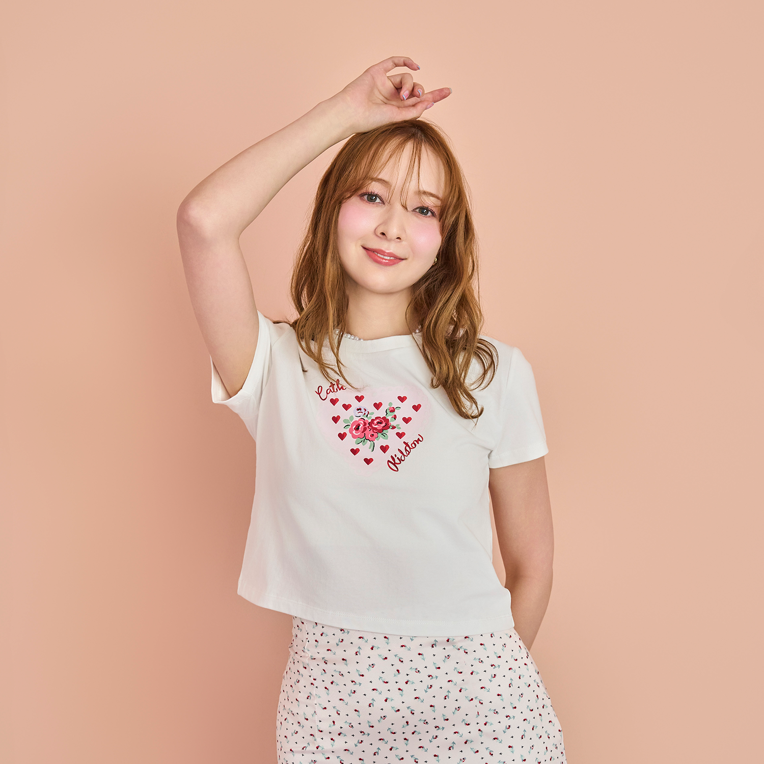 コンパクトTシャツ Lace Heart Rose