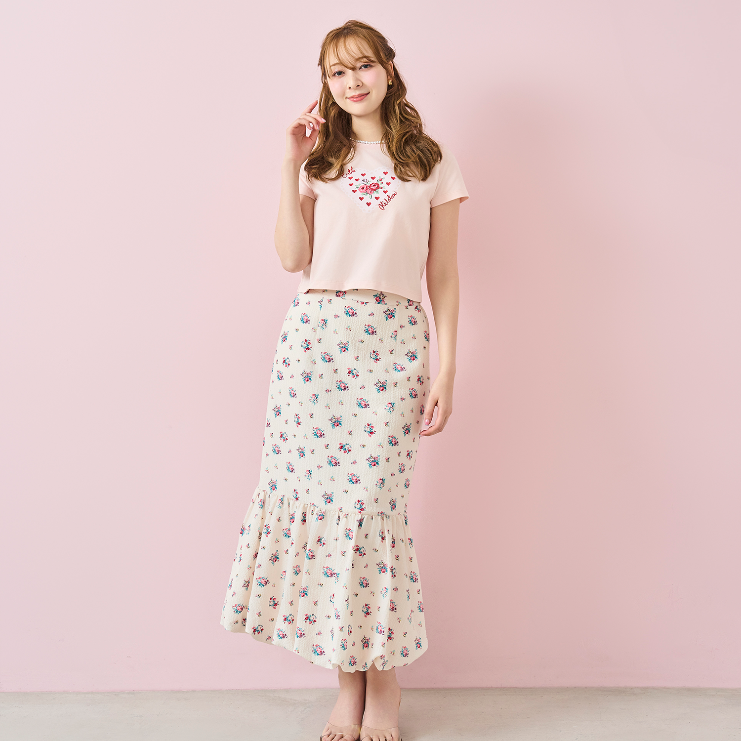 コンパクトTシャツ Lace Heart Rose