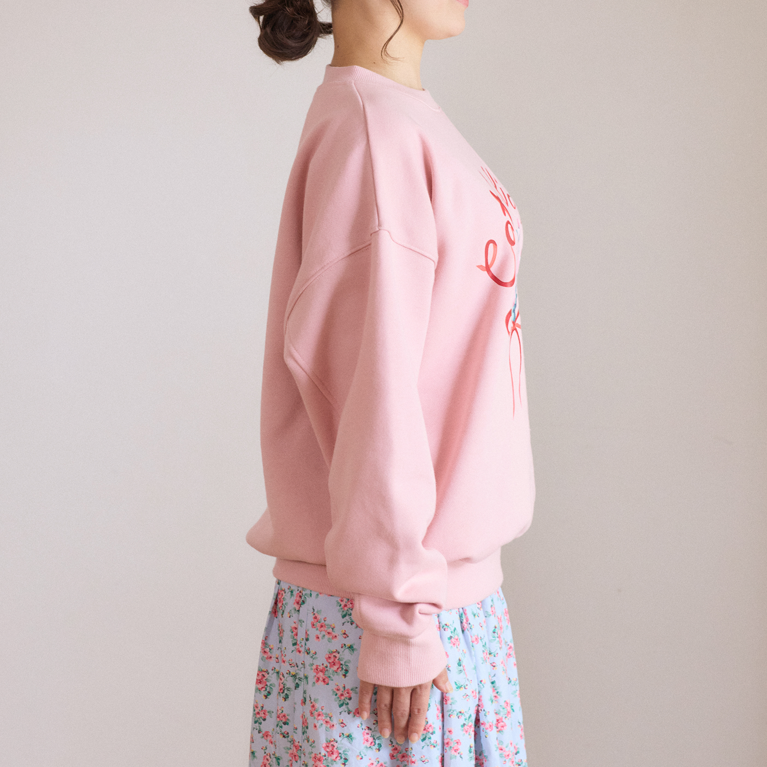 裏起毛スウェットトップス Ribbon Floral