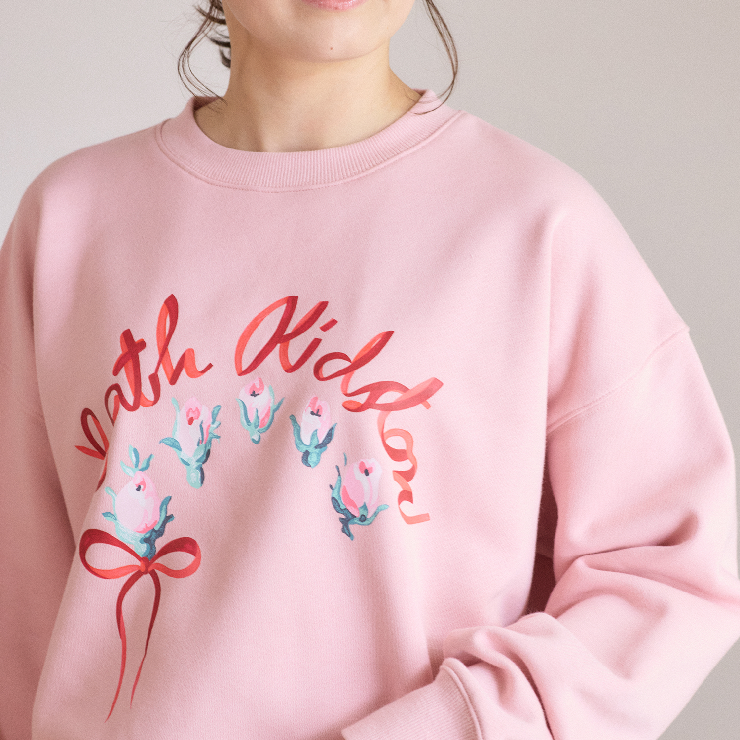 裏起毛スウェットトップス Ribbon Floral