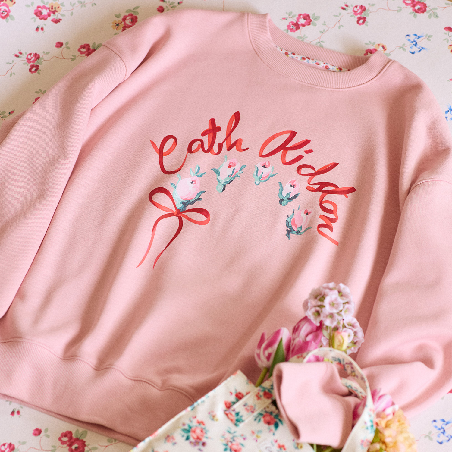 裏起毛スウェットトップス Ribbon Floral