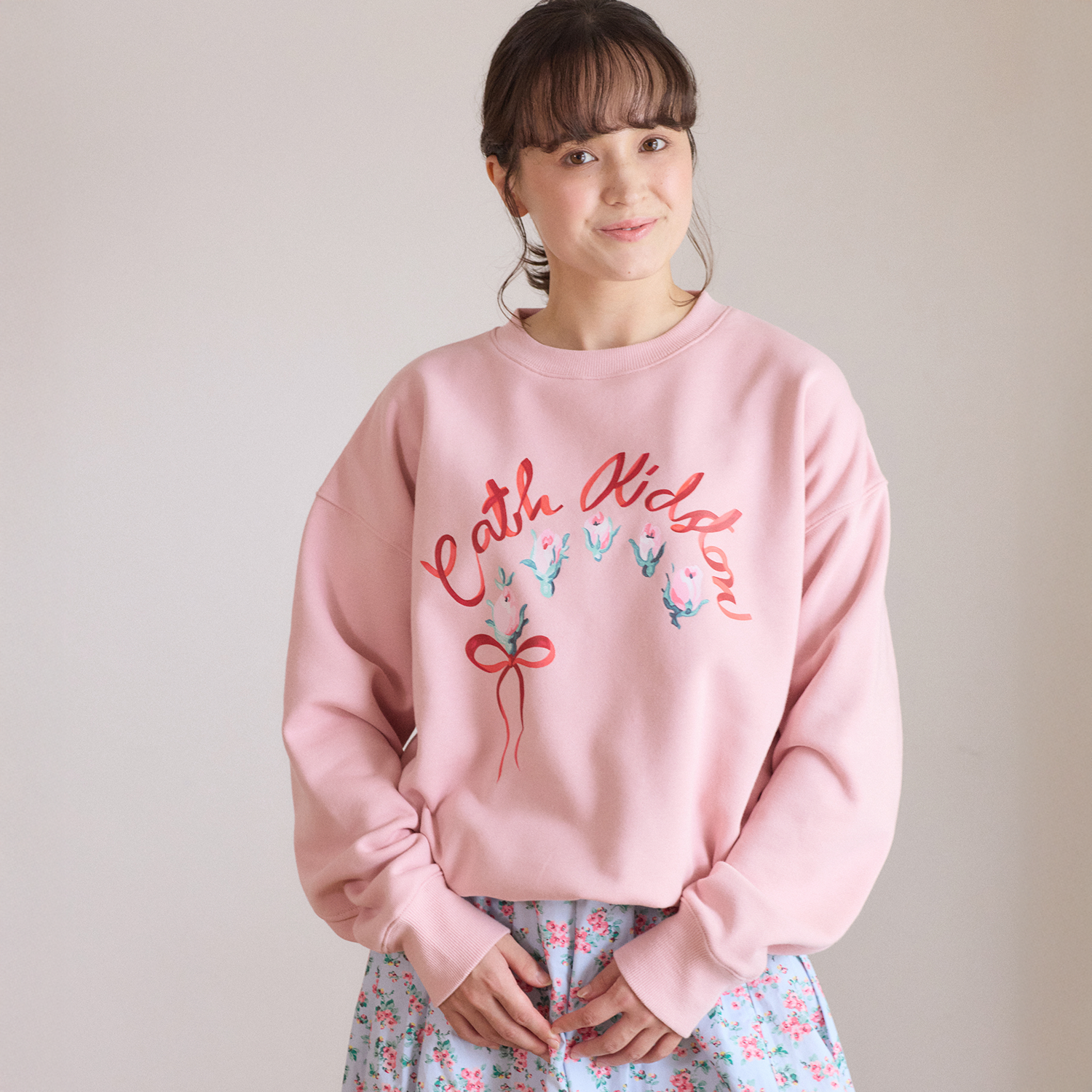 裏起毛スウェットトップス Ribbon Floral