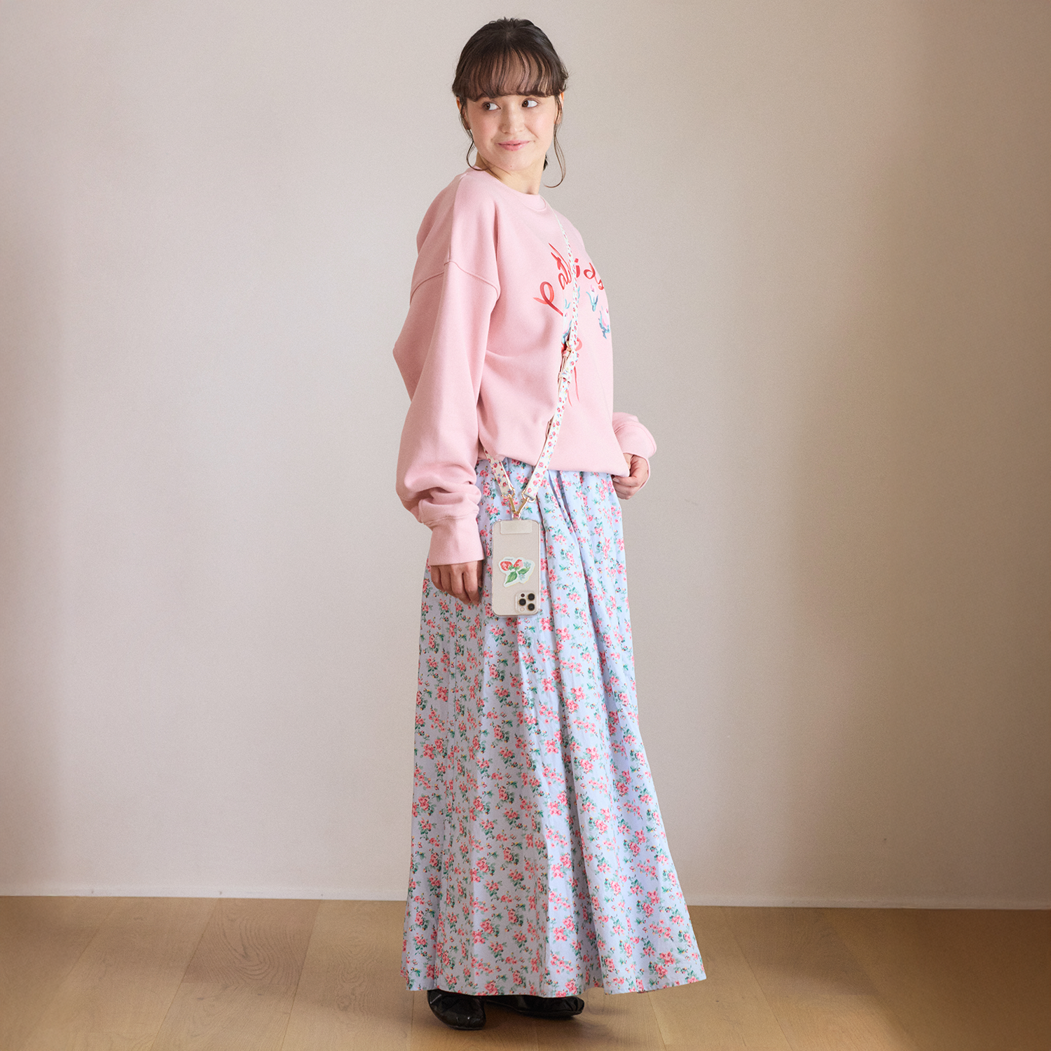 裏起毛スウェットトップス Ribbon Floral