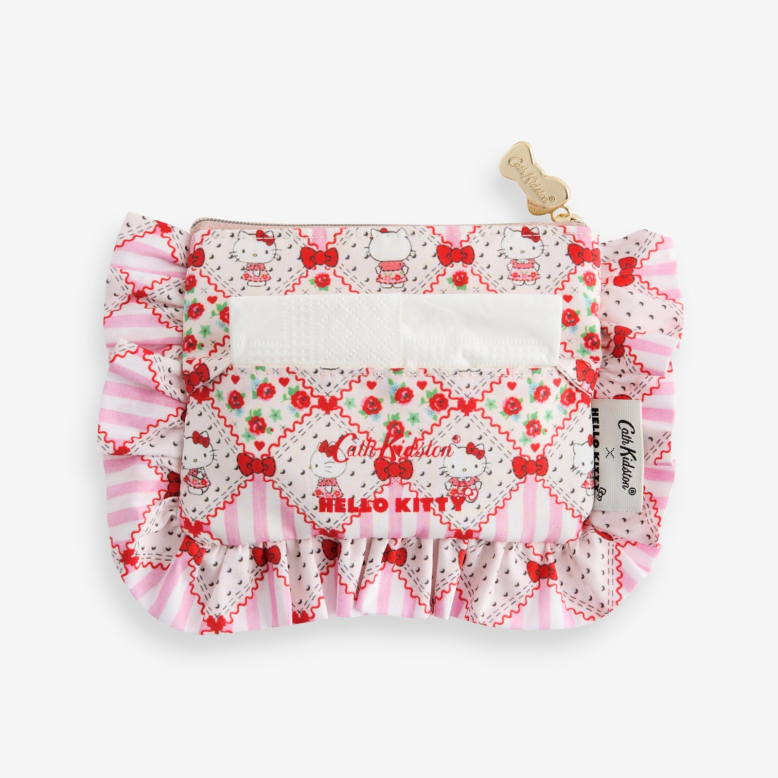 Cath Kidston × Hello Kitty フリルティッシュポーチ&マスコットチャームセット Patchwork