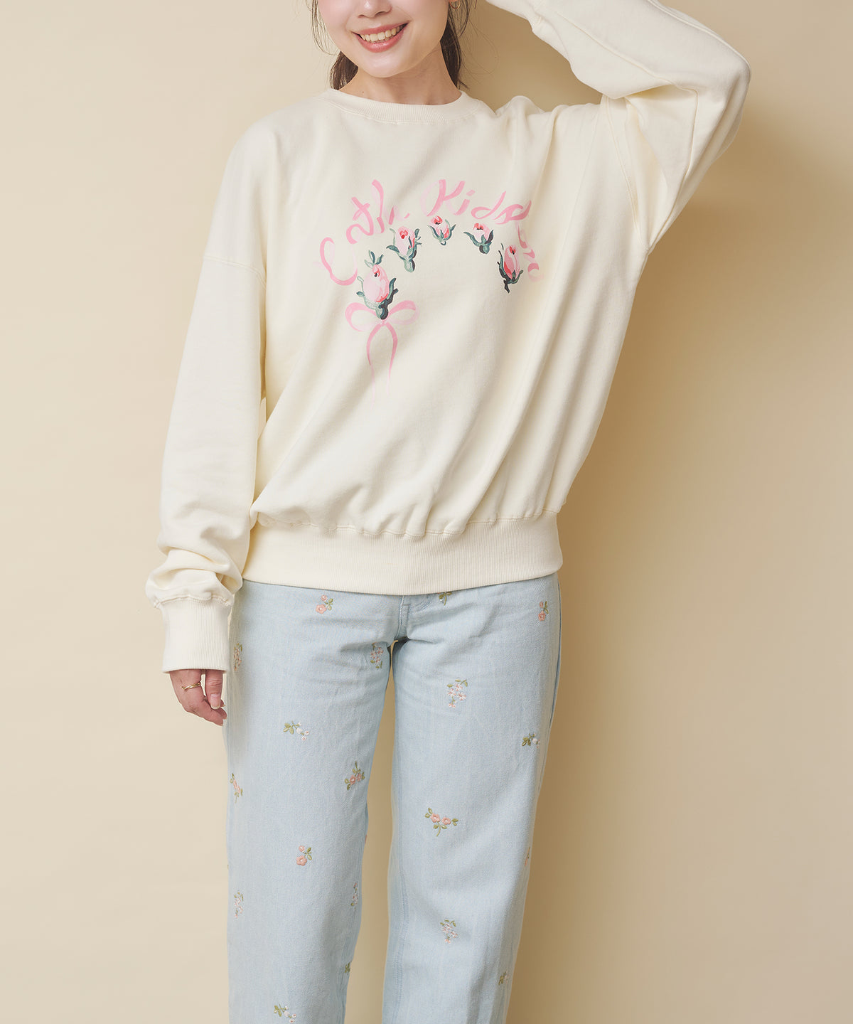 プリントスウェットトップス Ribbon Floral