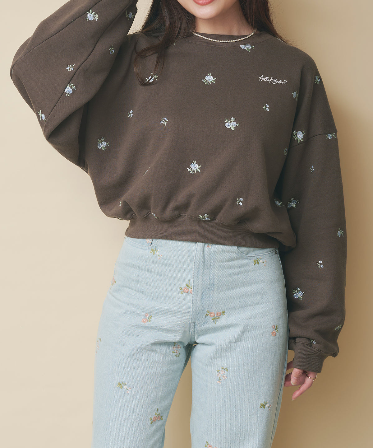 エンブロイダリースウェットトップス Floral Garden Embroidery