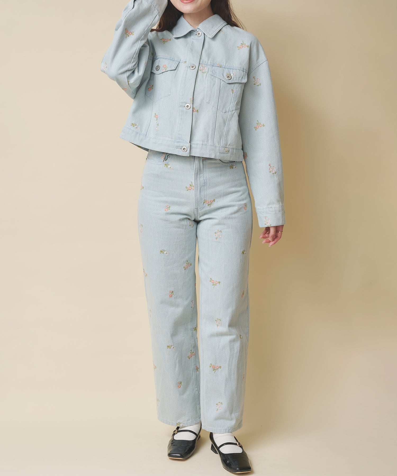 エンブロイダリーデニムパンツ Ditsy Floral Embroidery