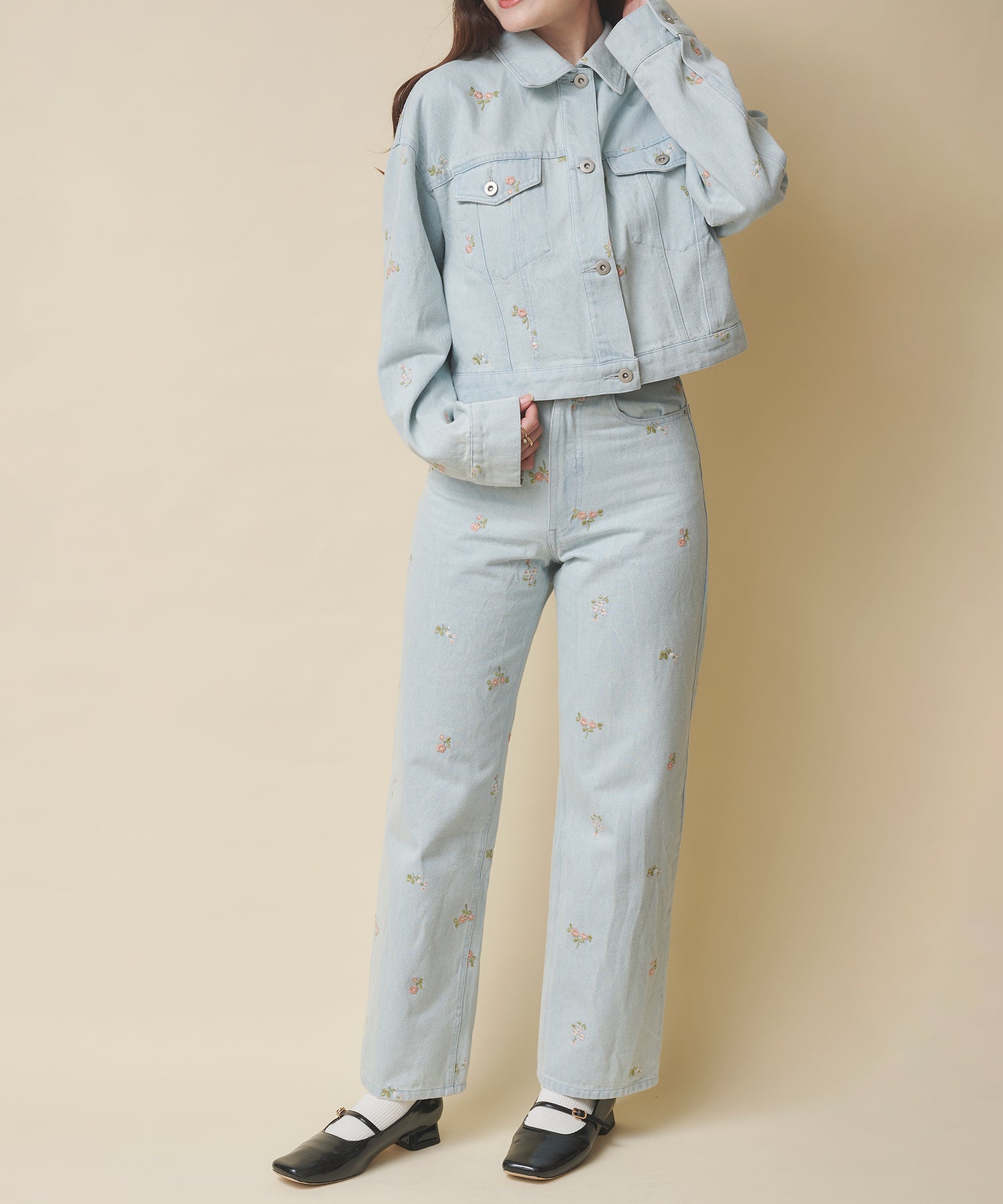 エンブロイダリーデニムパンツ Ditsy Floral Embroidery