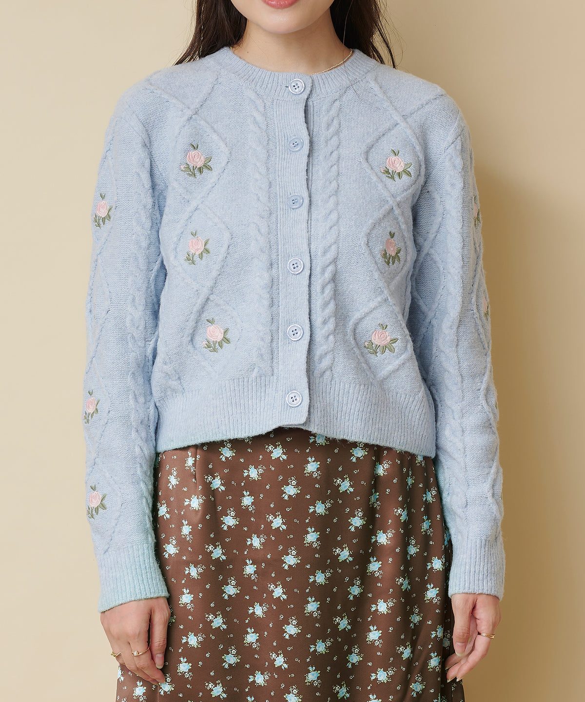 ニットケーブルカーディガン Floral Garden