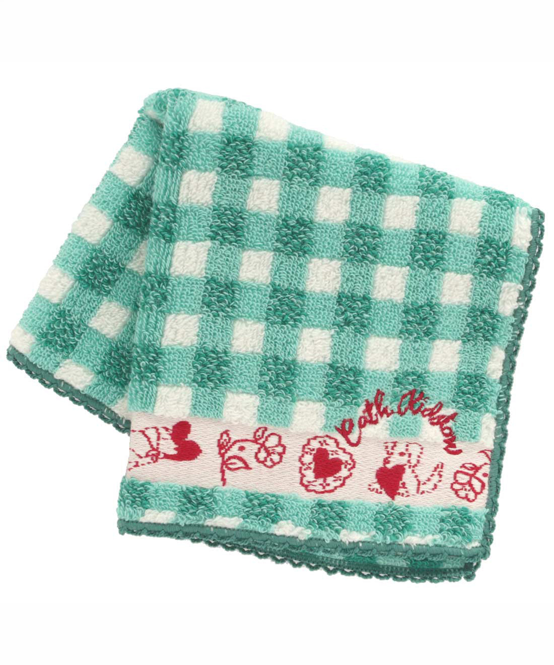 チェック&ハートモチーフタオルハンカチ