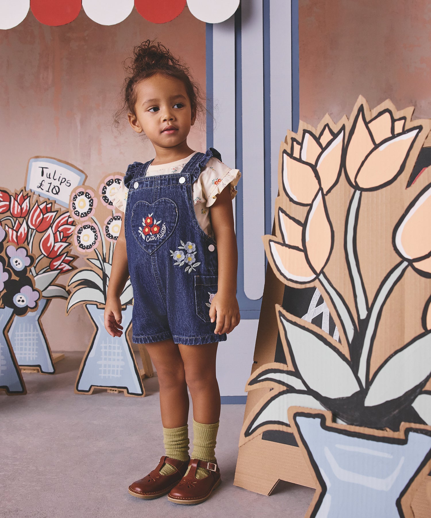 Popelin サロペットパンツ 12-18m　1＋トップス 12m　セット売り キッズ トップス ＆ サロペット セット Button Block Floral | Cath