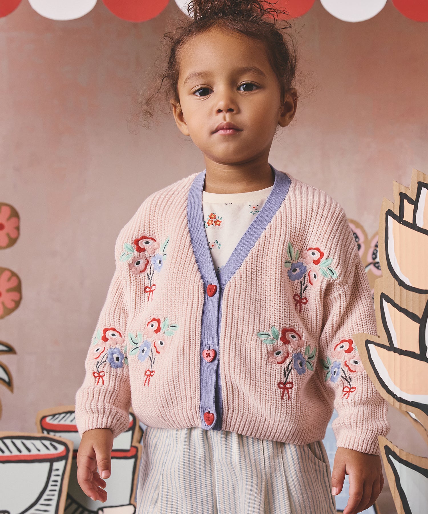 キッズ 刺繍カーディガン Flower Bunch Embroidery