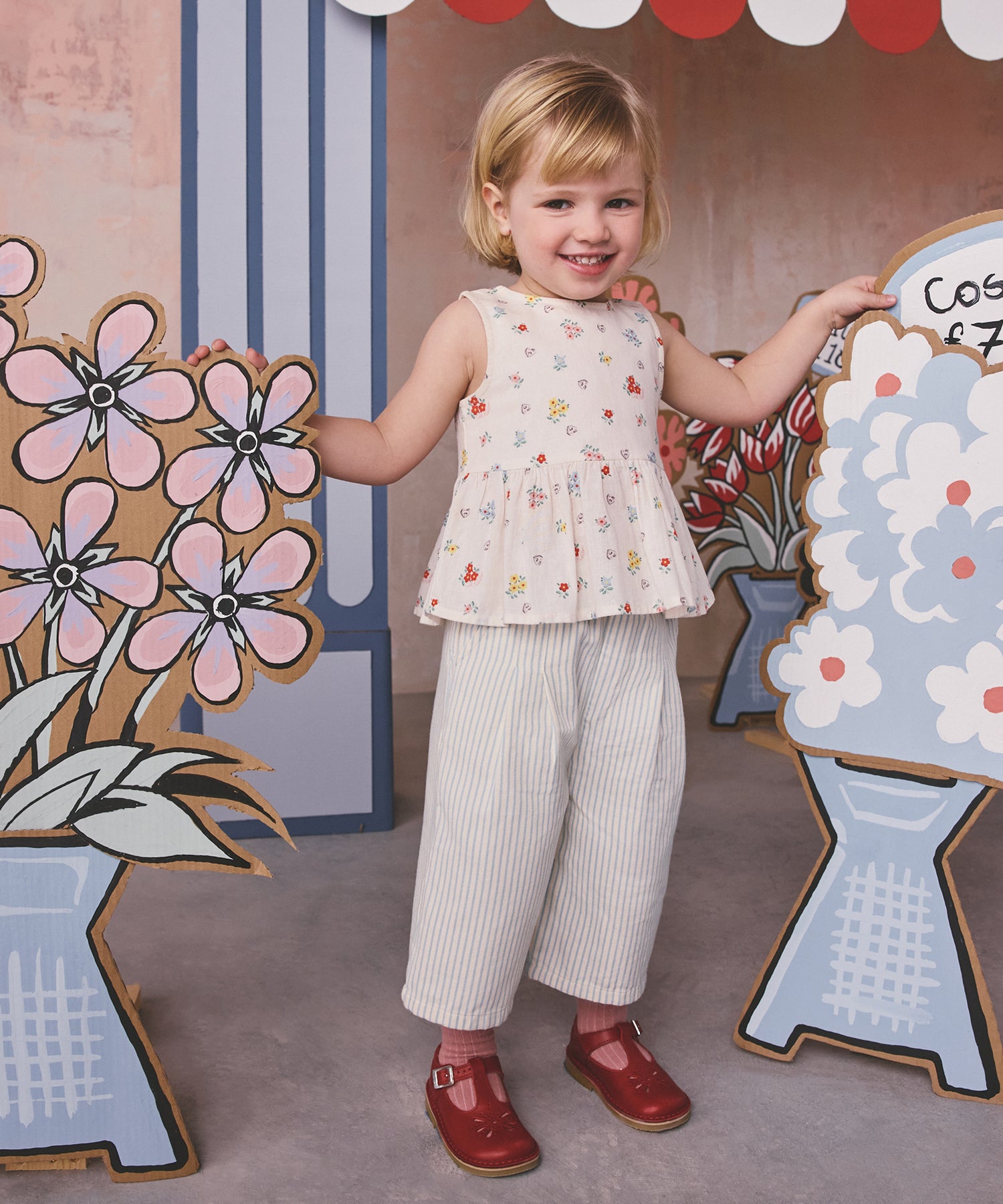 キッズ ペプラム トップス & パンツセット Button Block Floral