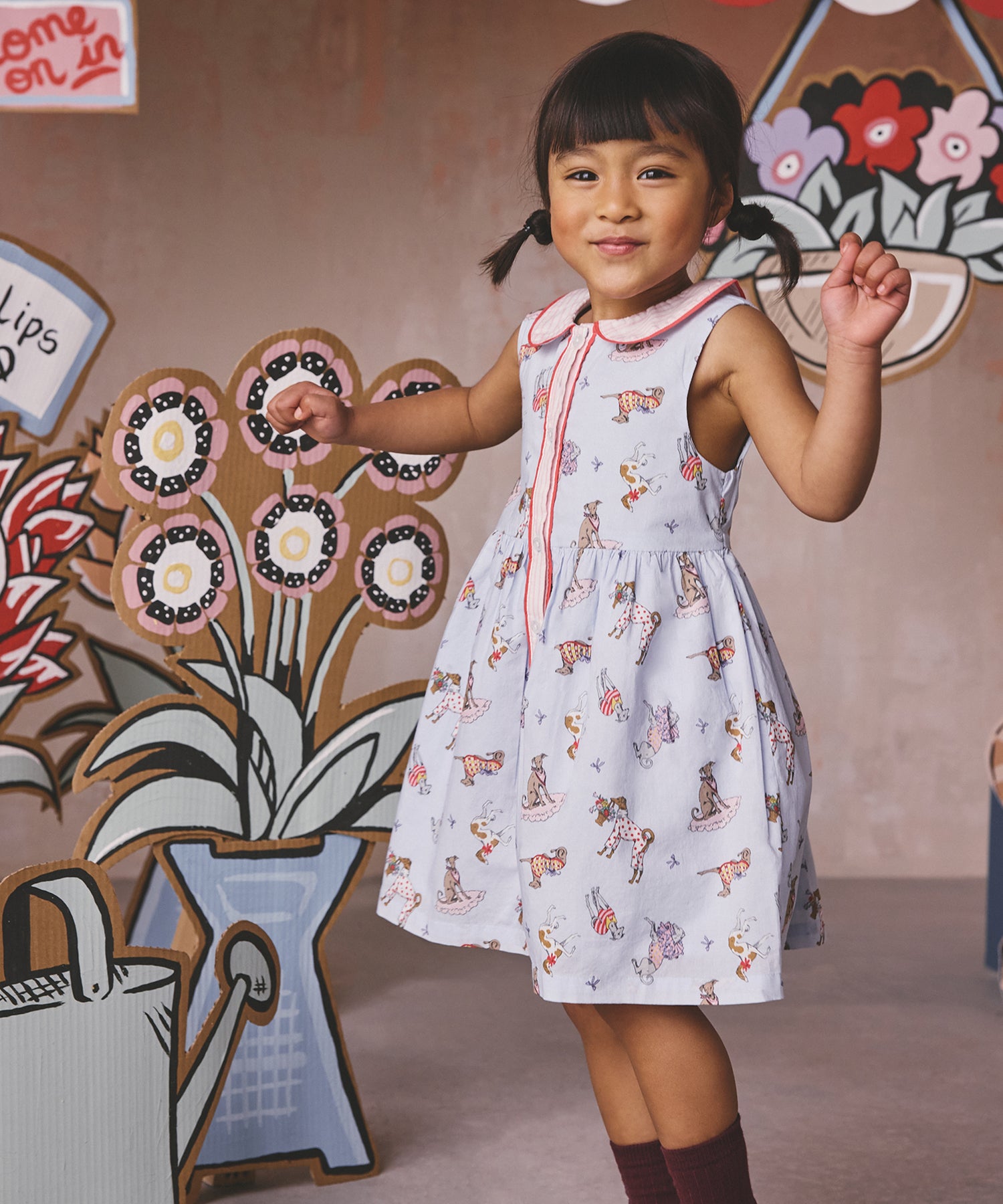 キッズ ラウンドカラー ノースリーブ ワンピース Hackney Dogs