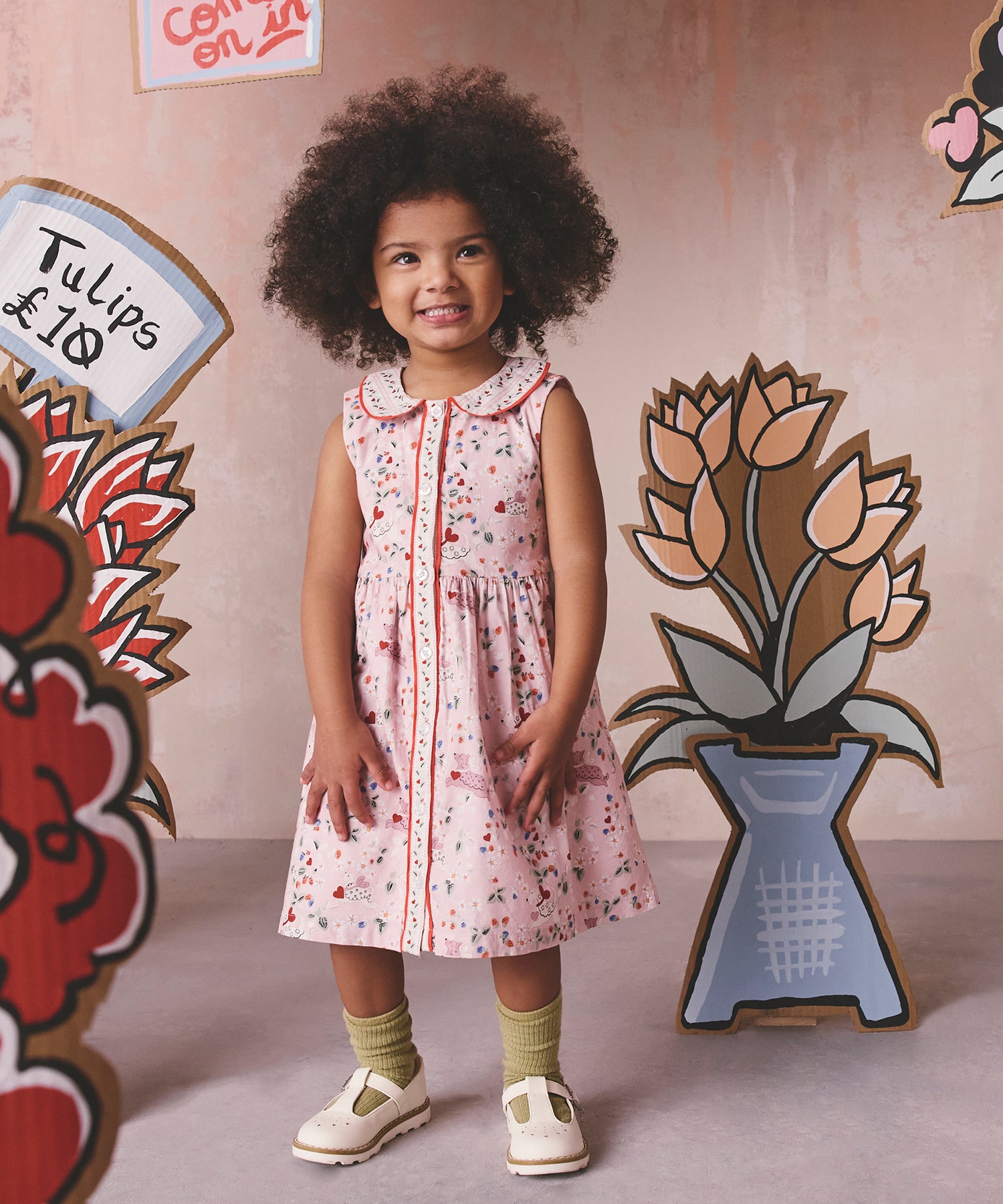 キッズ ラウンドカラー ノースリーブ ワンピース Puppy Floral