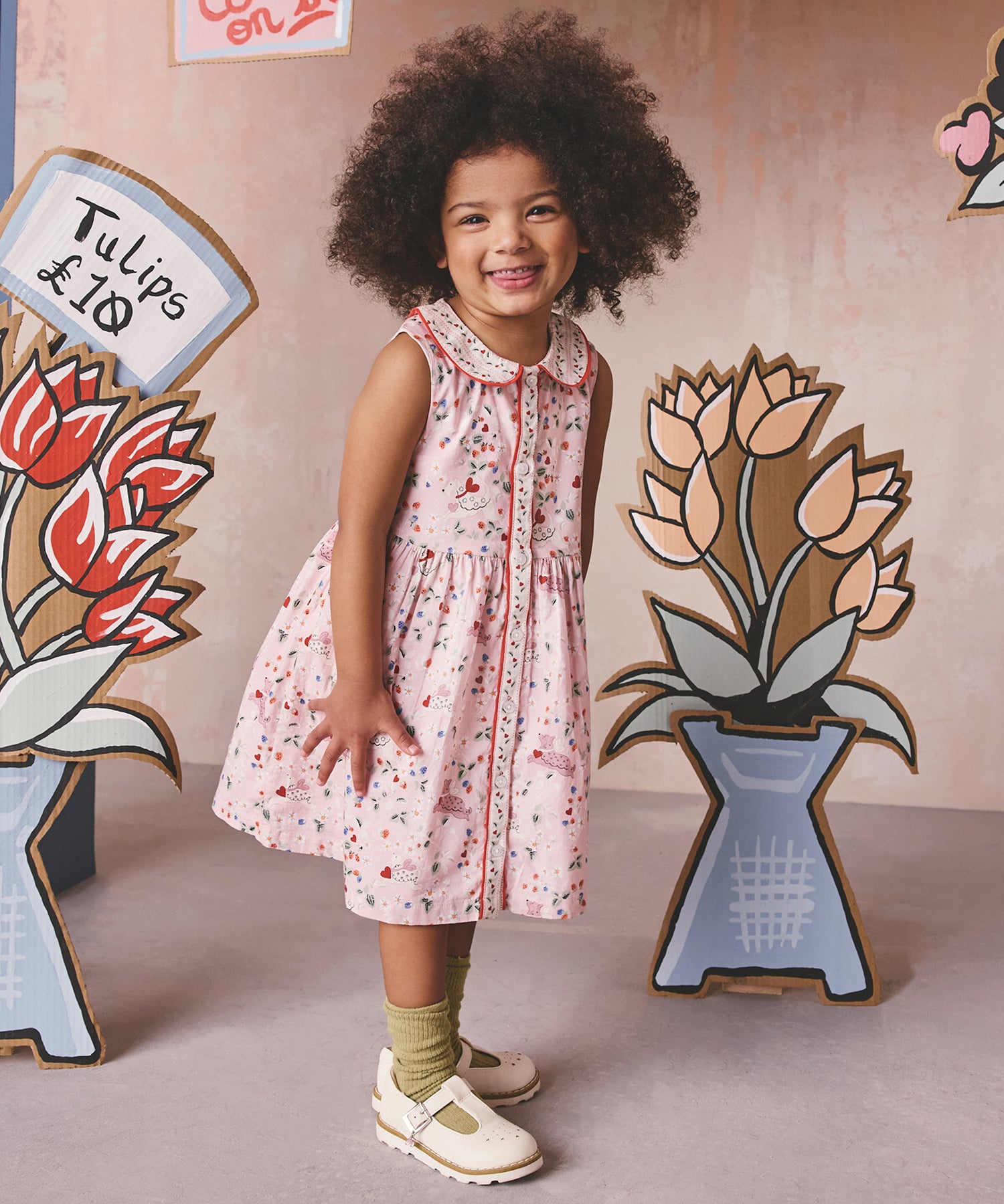 キッズ ラウンドカラー ノースリーブ ワンピース Puppy Floral | Cath