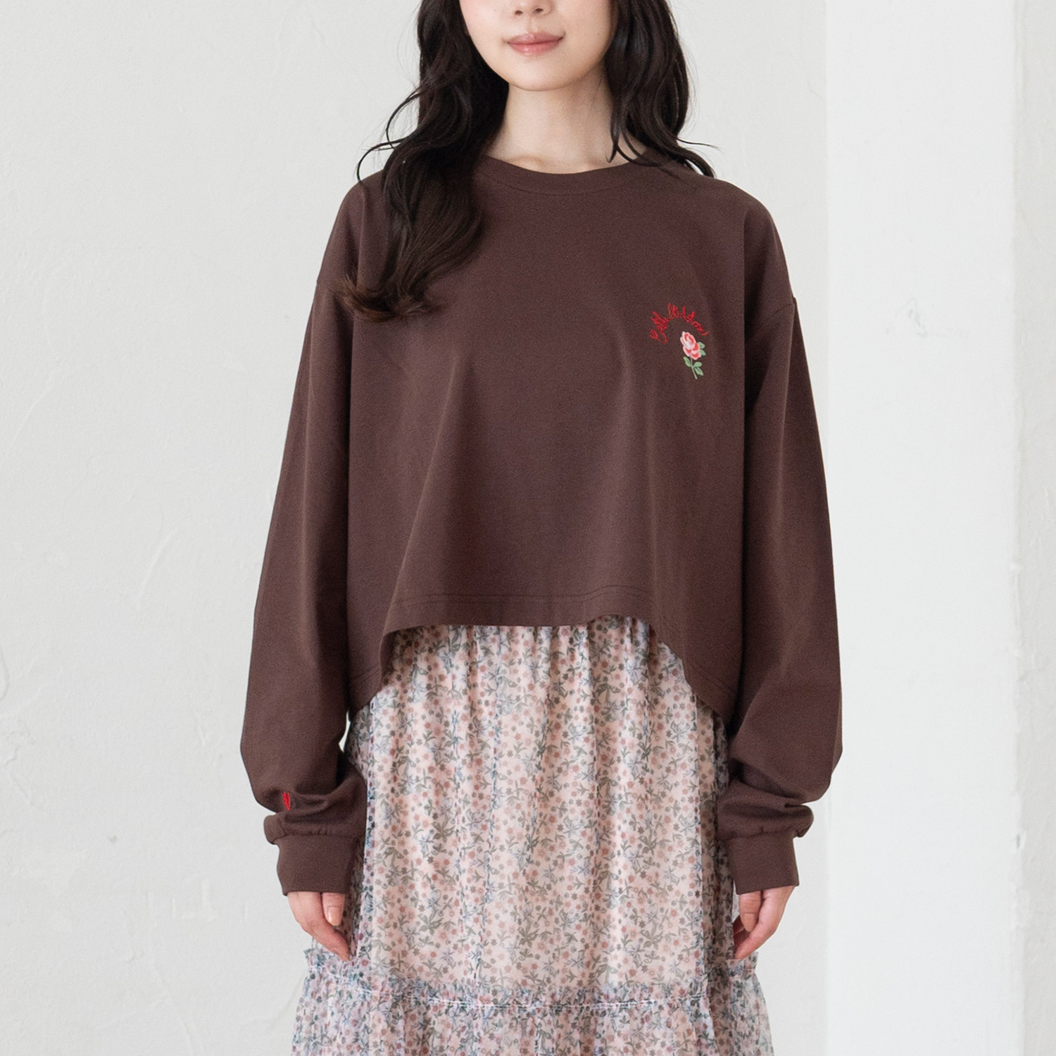 ショート丈ロングスリーブTシャツ Rose