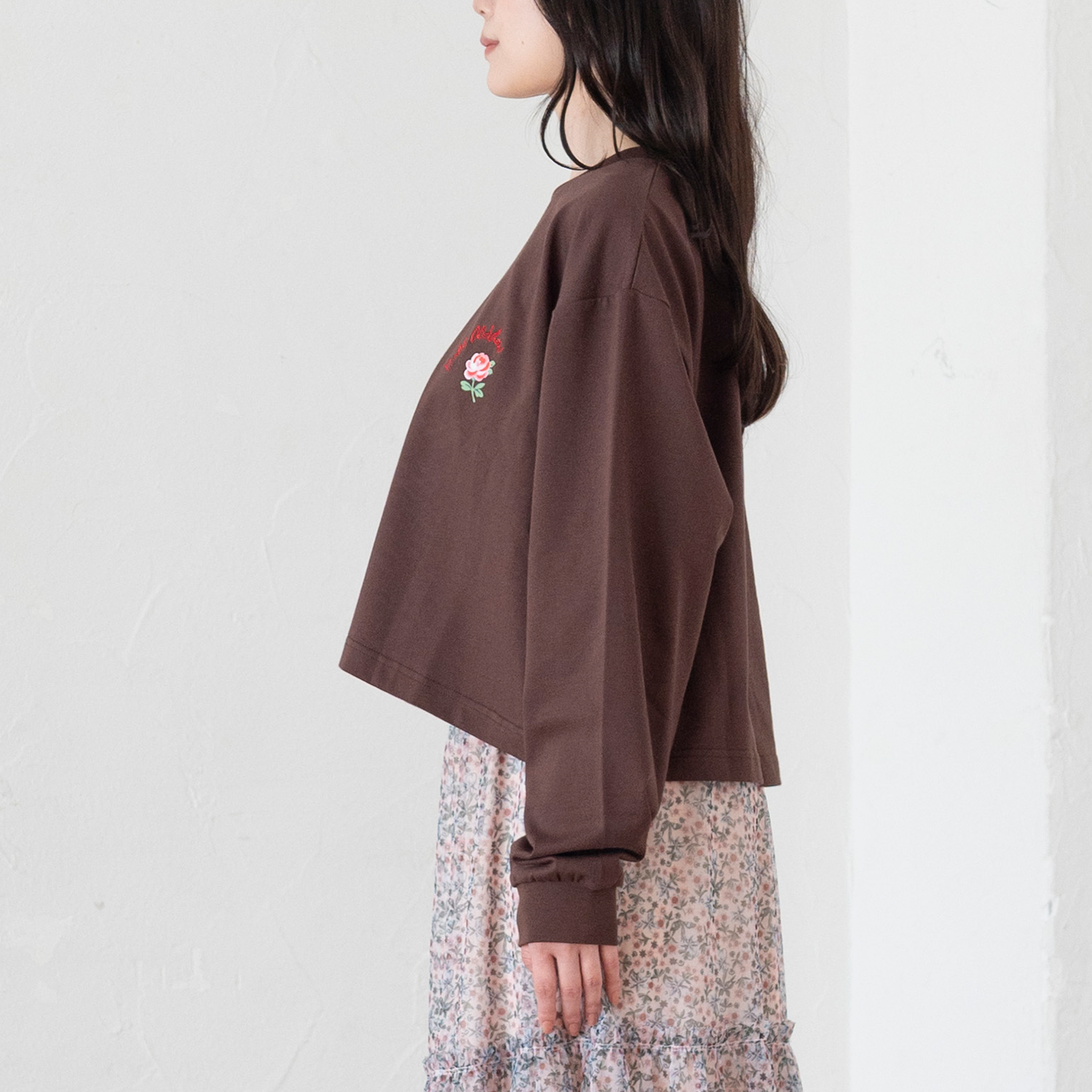 ショート丈ロングスリーブTシャツ Rose