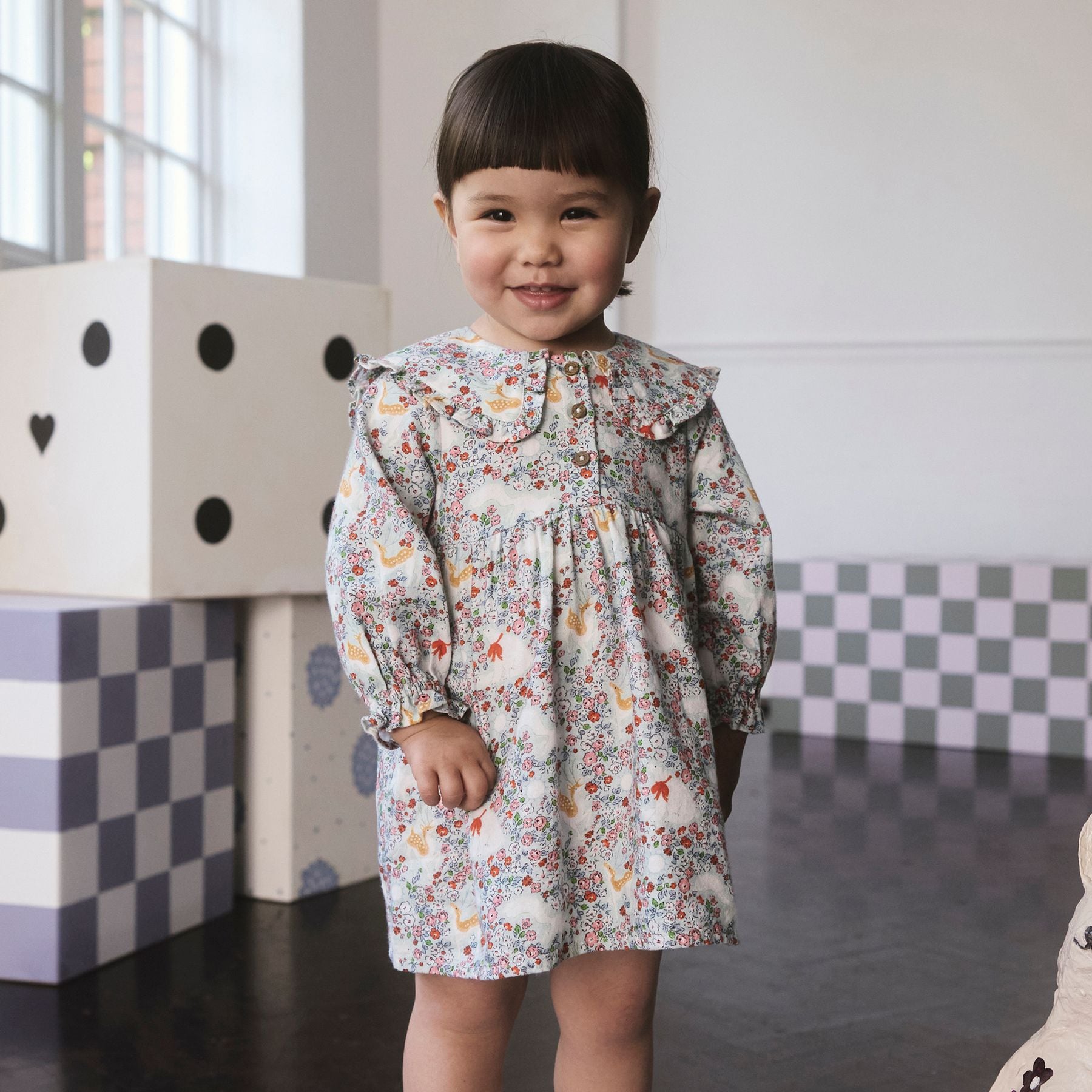 キッズ ロングスリーブ ワンピース Ditsy Print