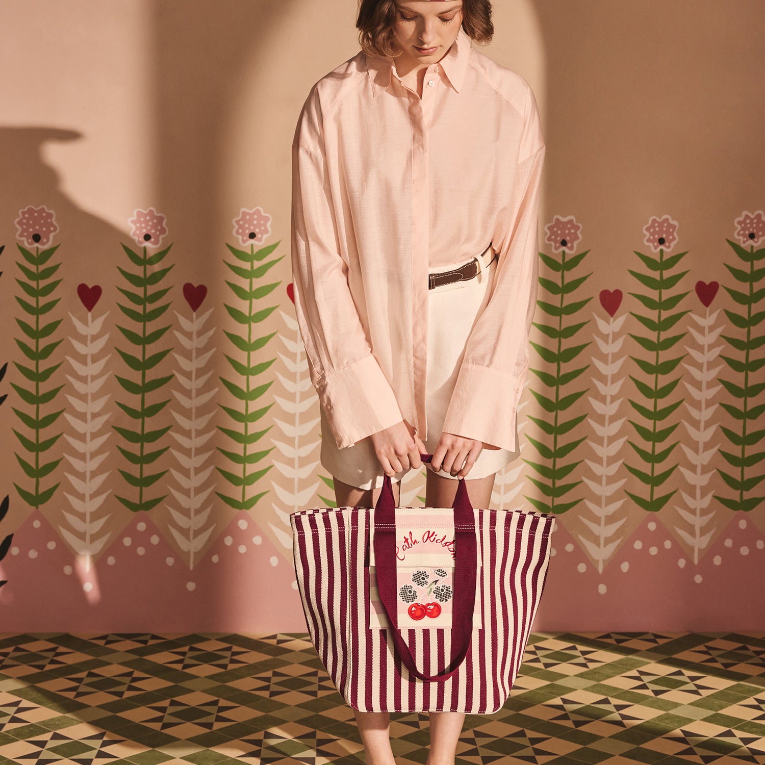 ラージ マーケット トートバッグ Cherry Stripe