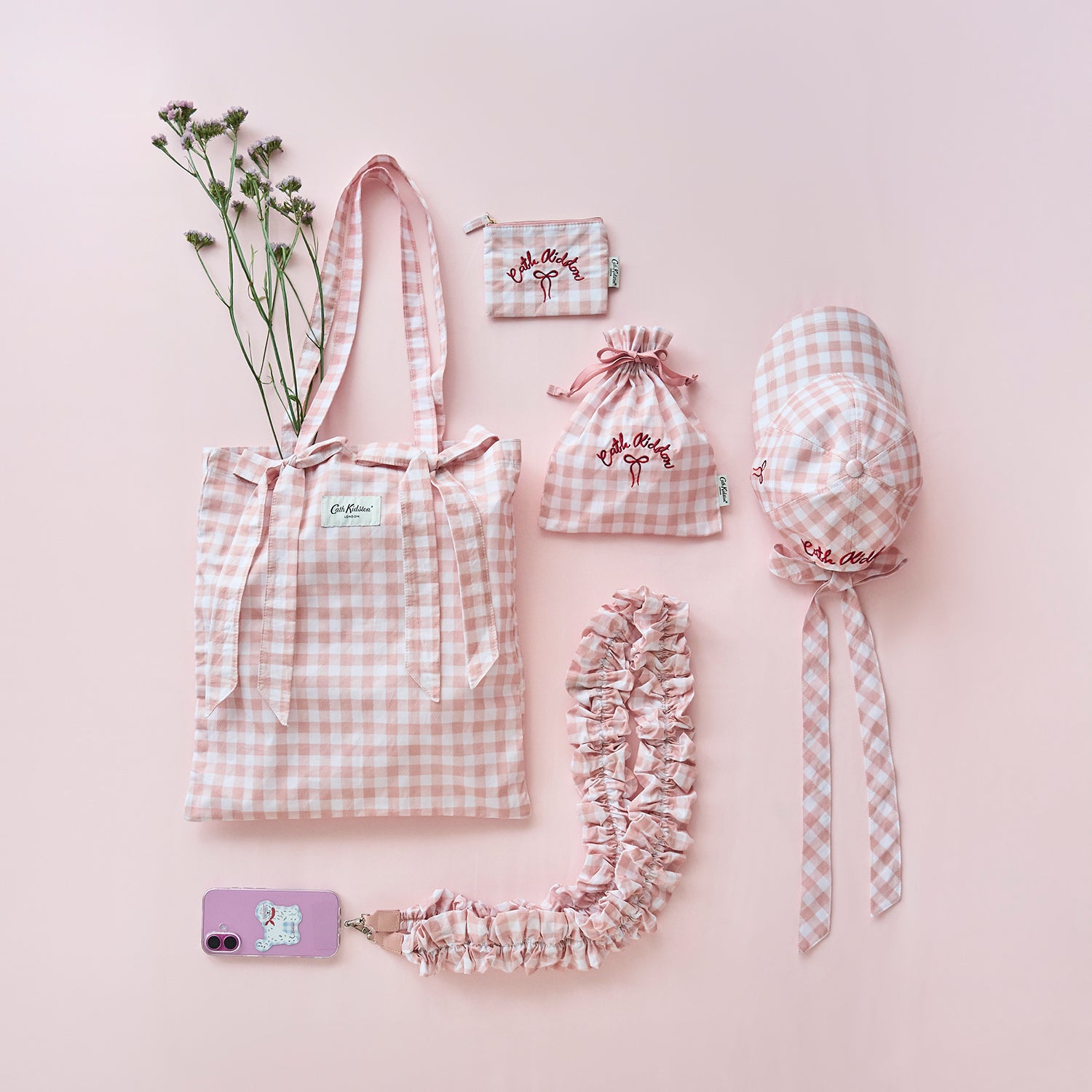 ドローストリングポーチ Painted Gingham