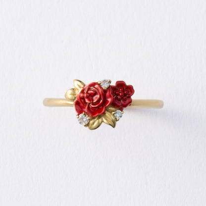 イエローゴールド×エナメル リング Bows&Rose