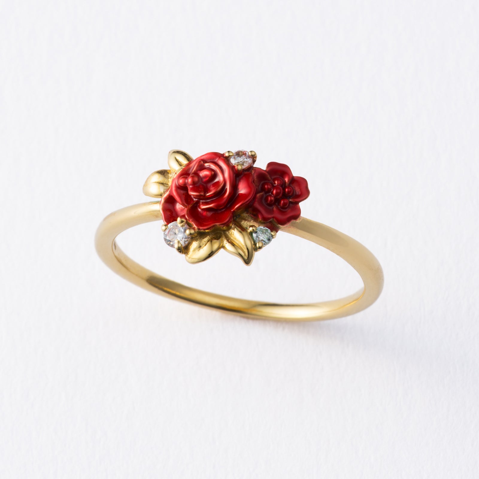 イエローゴールド×エナメル リング Bows&Rose