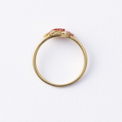 イエローゴールド×エナメル リング Bows&Rose