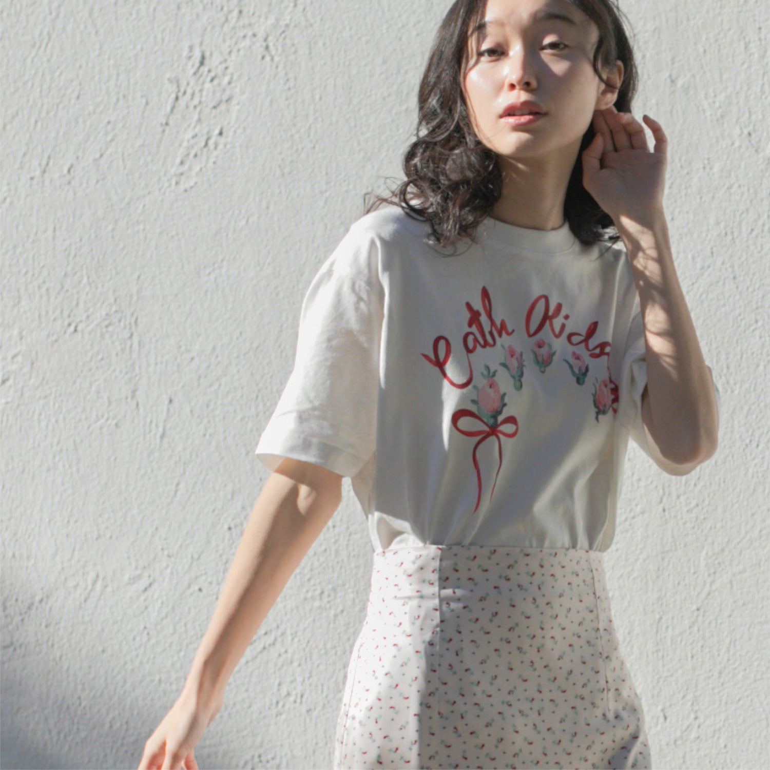 オーバーサイズ Tシャツ Ribbon Floral Pink