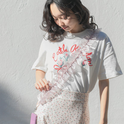 オーバーサイズ Tシャツ Ribbon Floral Pink