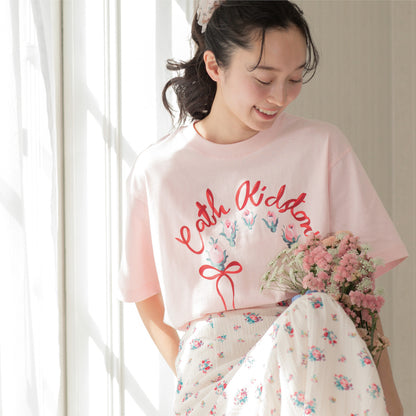 オーバーサイズ Tシャツ Ribbon Floral Pink