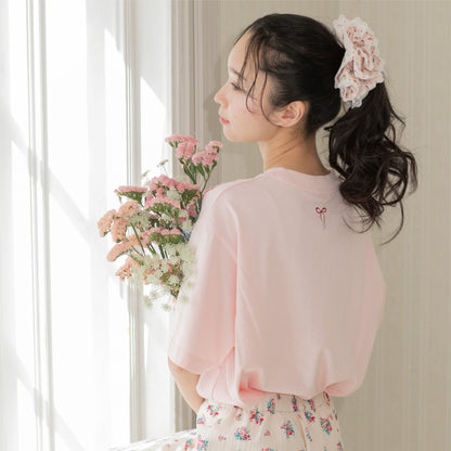 オーバーサイズ Tシャツ Ribbon Floral Pink