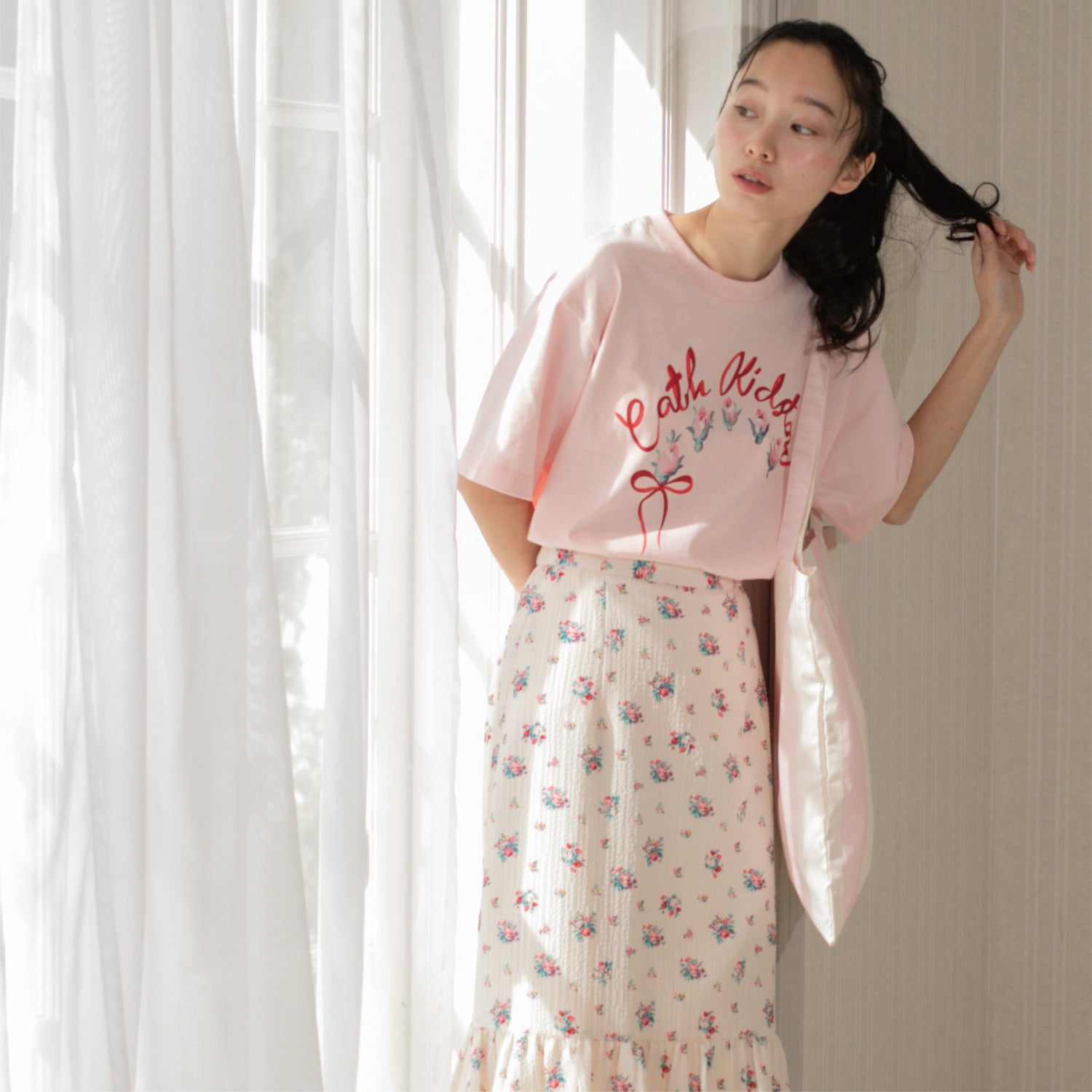 オーバーサイズ Tシャツ Ribbon Floral Pink | Cath Kidston