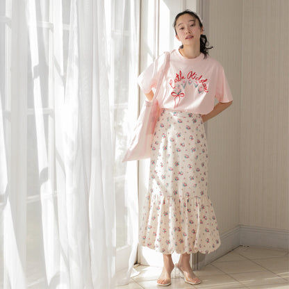 オーバーサイズ Tシャツ Ribbon Floral Pink