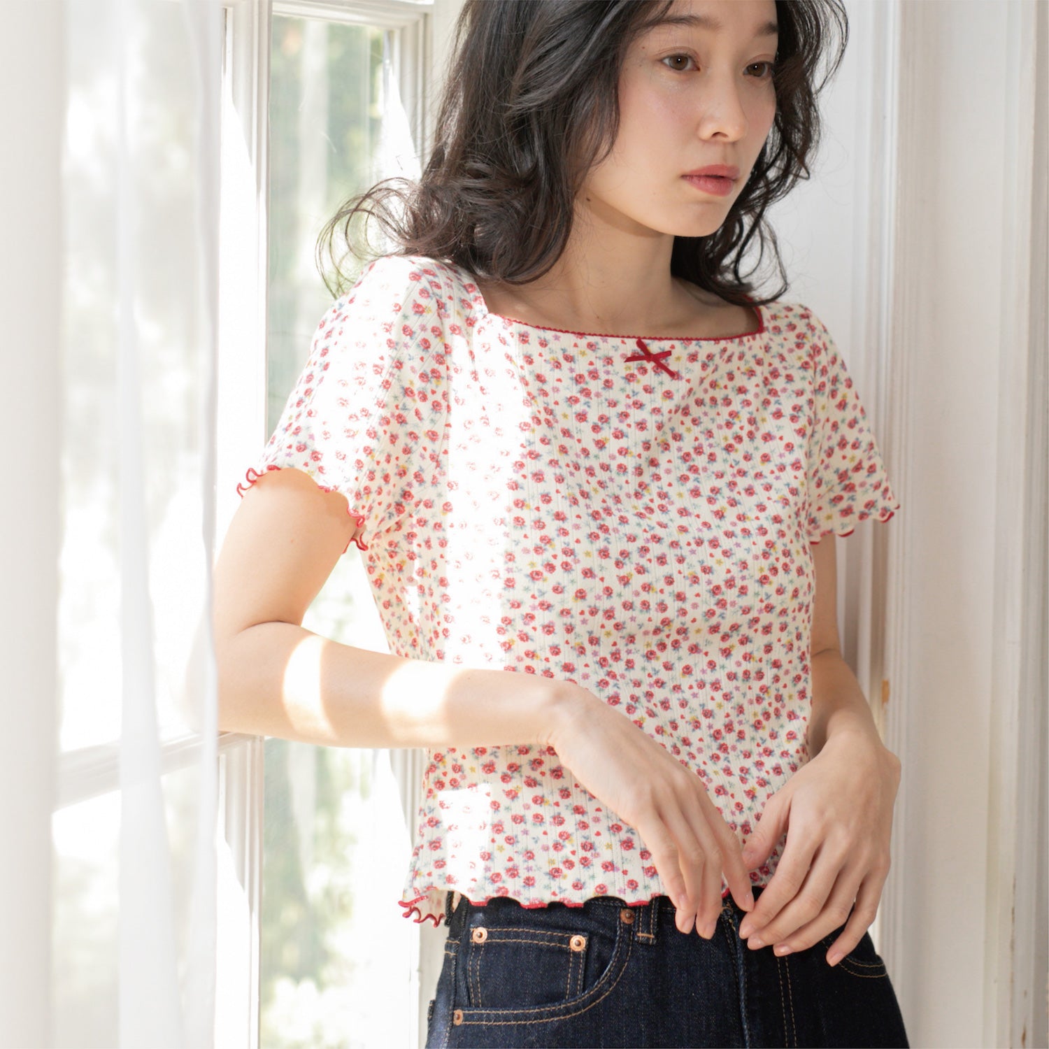 アイレットトップス Rose heart ditsy