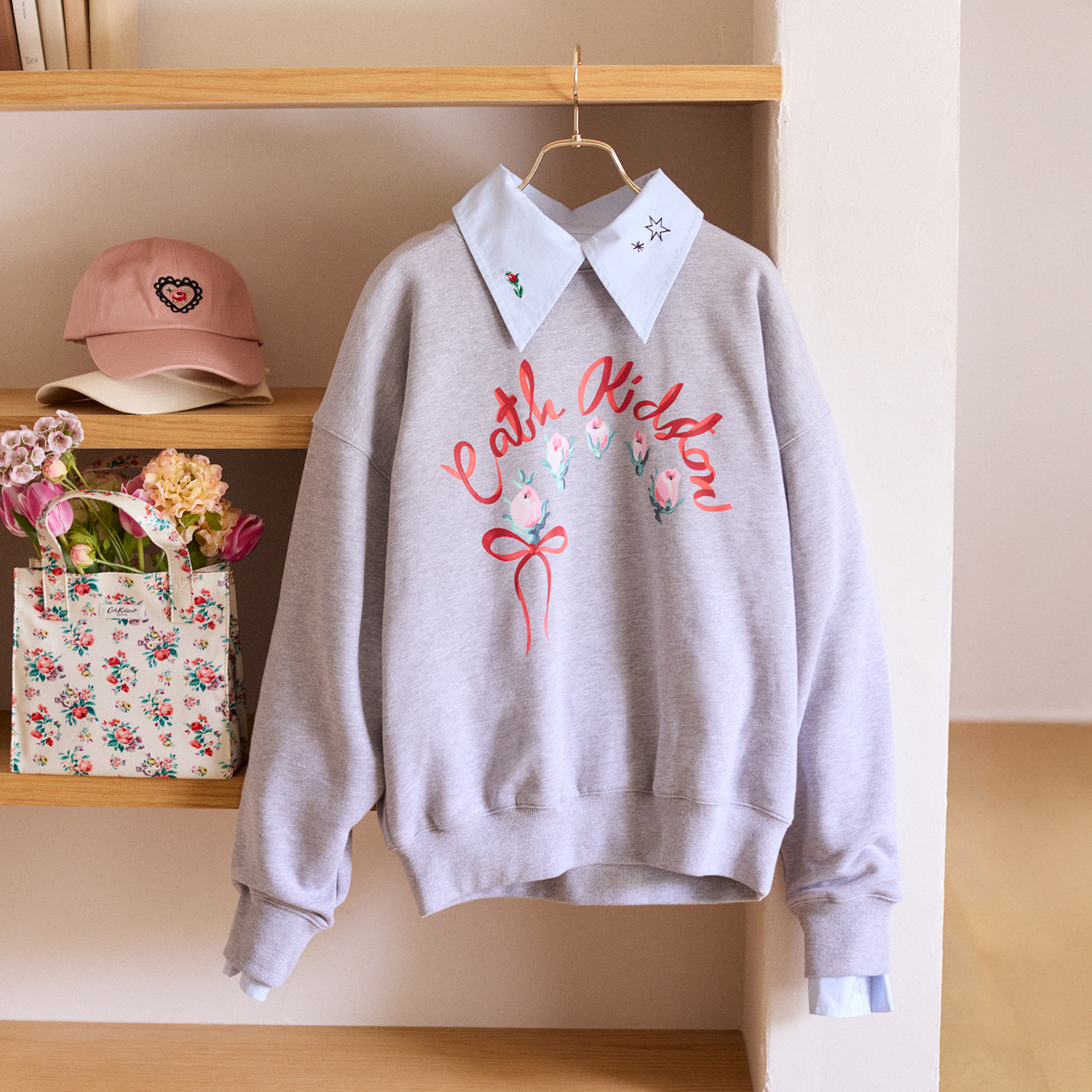 裏起毛スウェットトップス Ribbon Floral