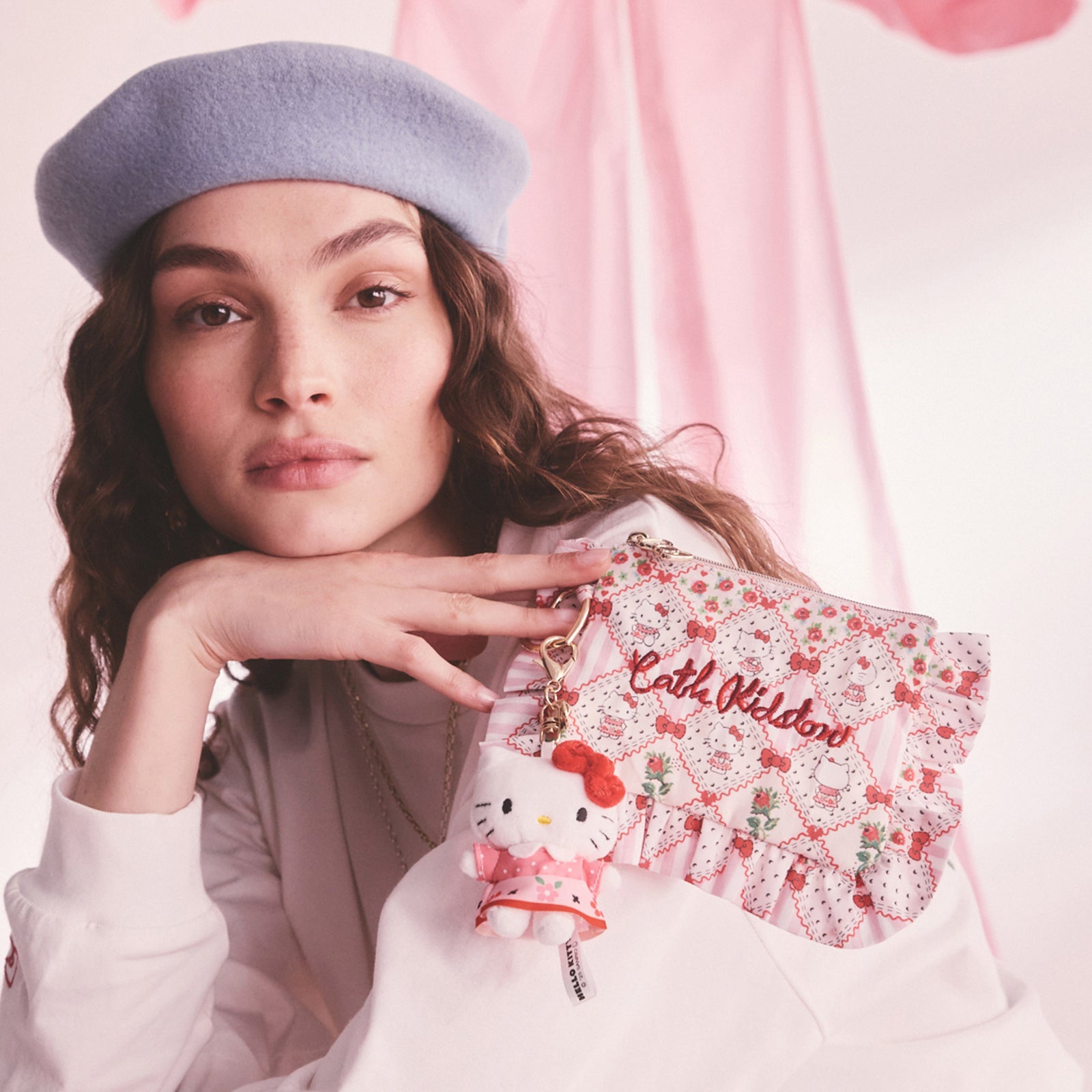 Cath Kidston × Hello Kitty　フリルティッシュポーチ＆マスコットチャームセット Patchwork