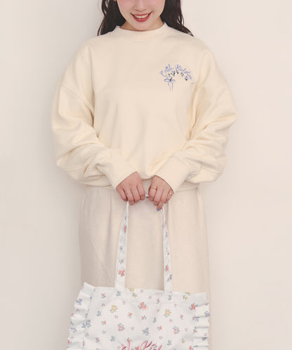 刺繍スウェットトップス Ribbon Floral
