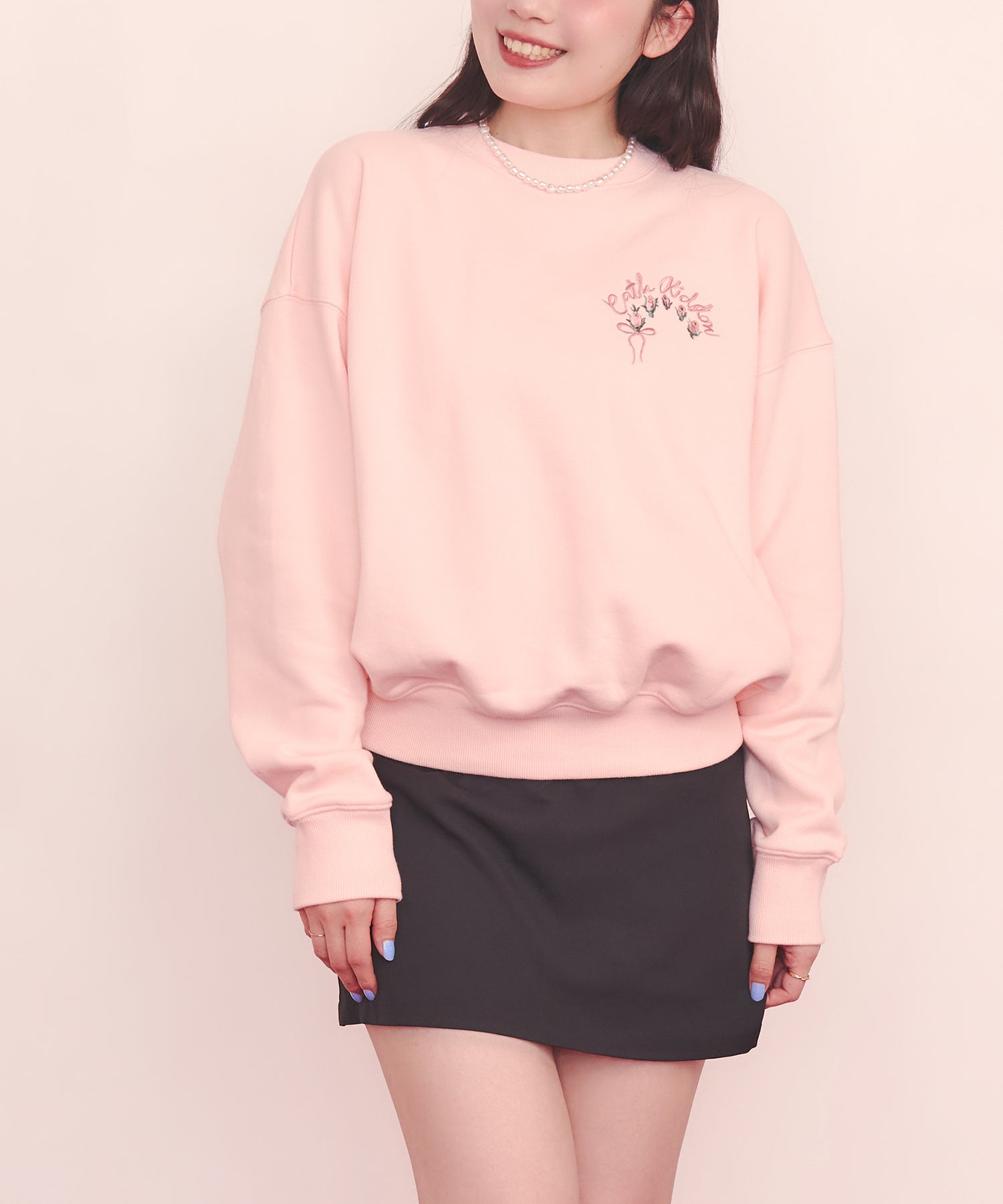 刺繍スウェットトップス Ribbon Floral