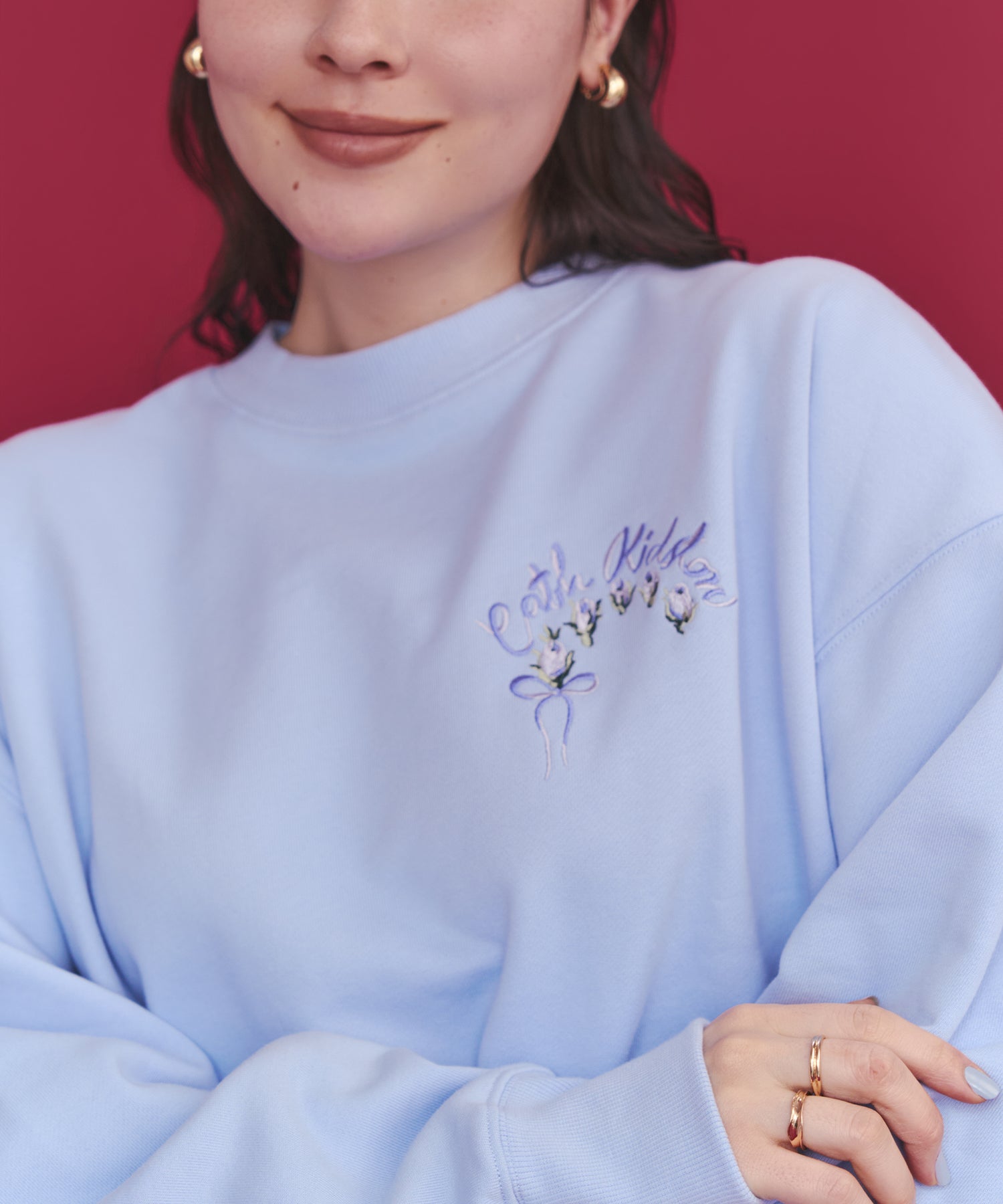 刺繍スウェットトップス Ribbon Floral