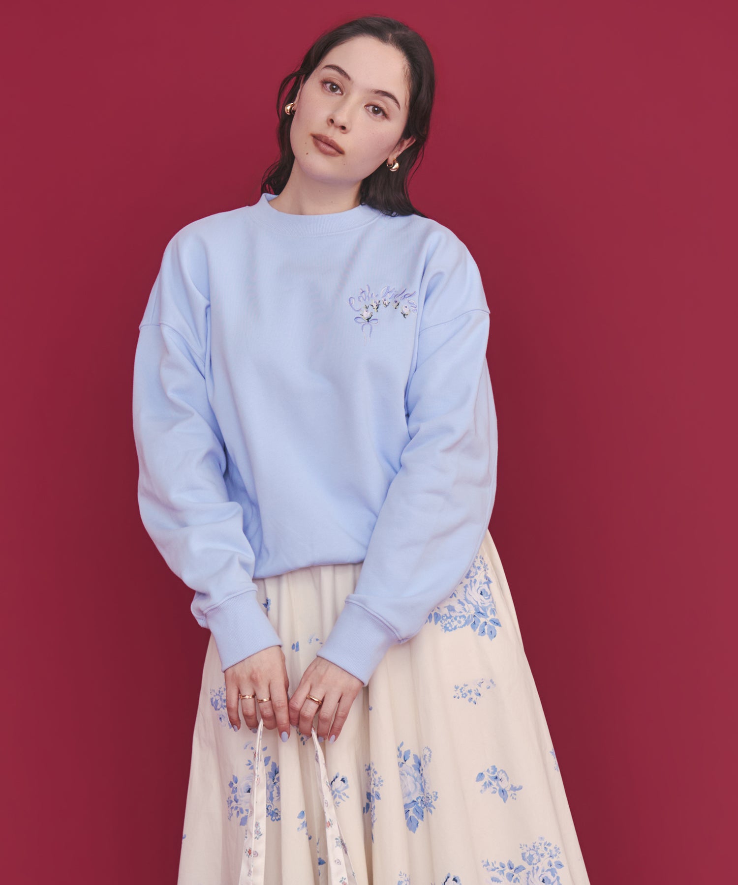 刺繍スウェットトップス Ribbon Floral