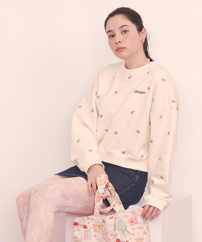 総柄刺繍スウェットトップス Rose Embroidery