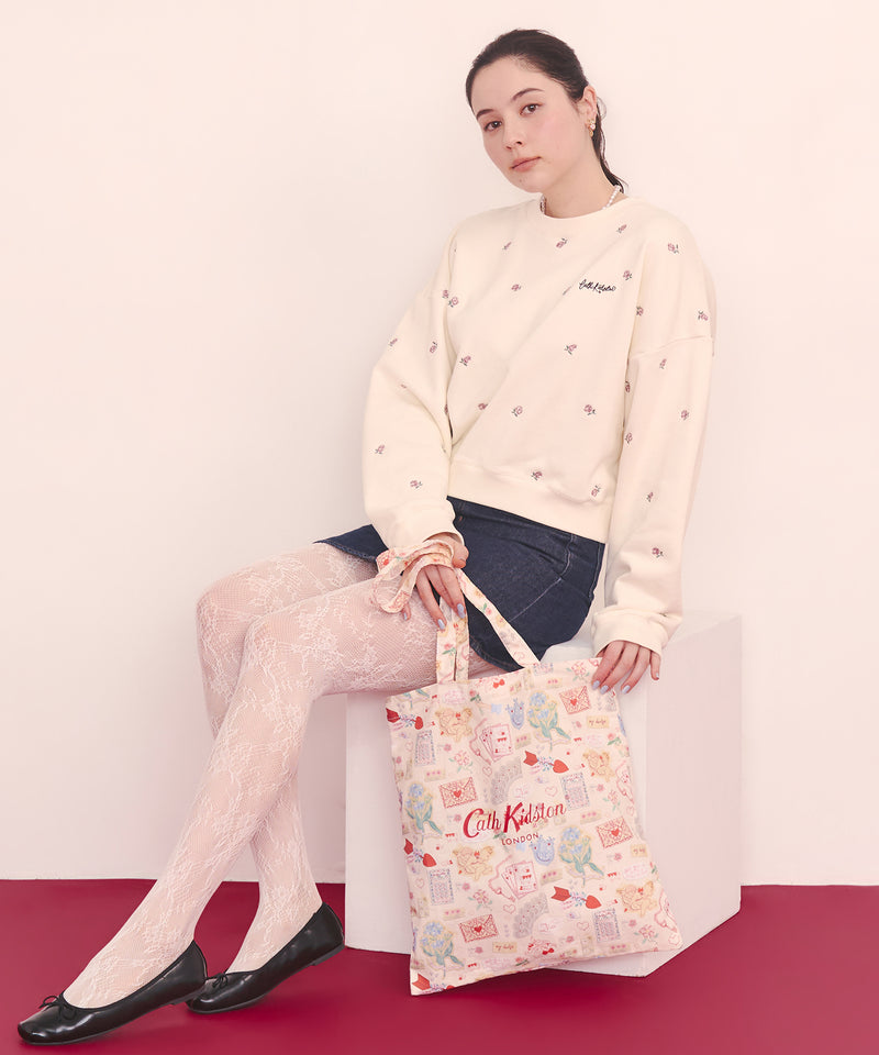 総柄刺繍スウェットトップス Rose Embroidery