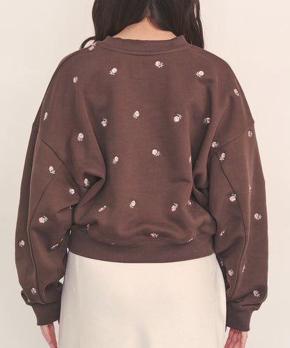 総柄刺繍スウェットトップス Rose Embroidery