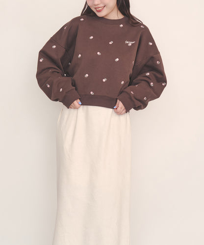 総柄刺繍スウェットトップス Rose Embroidery